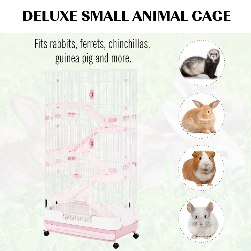 PawHut 6-level Indoor Rabbit Enclosure Small Animal Hutch Pink