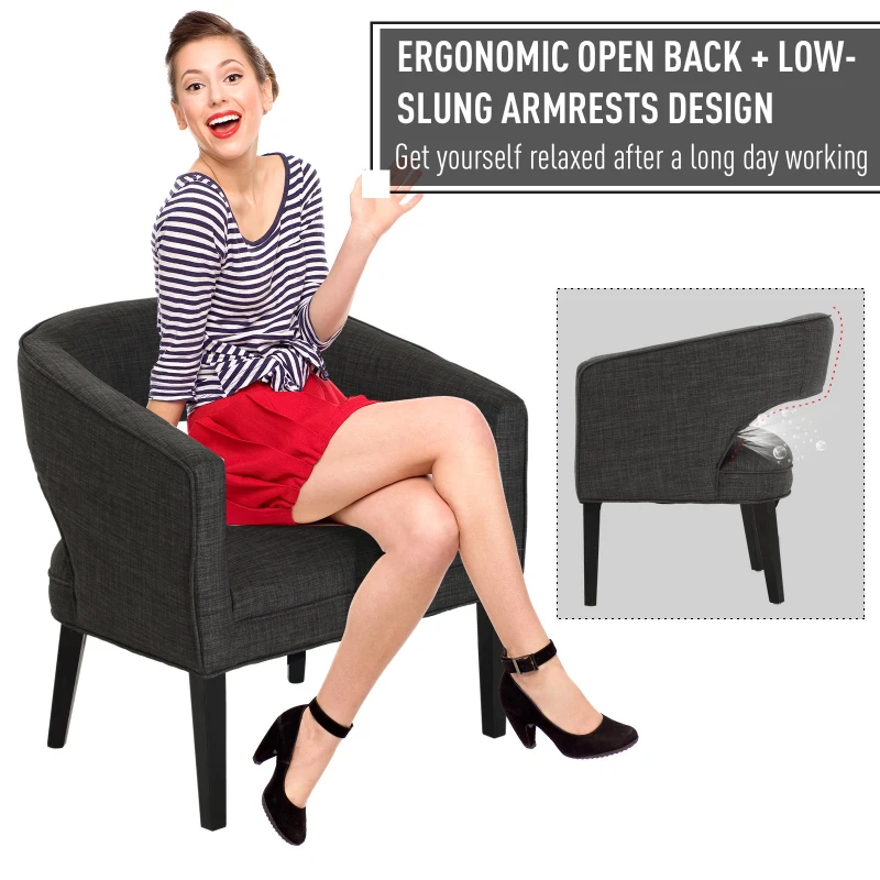 HOMCOM Ergonomic Open Back Birch Legs Upholstered Barrel Chair w/ Armrest