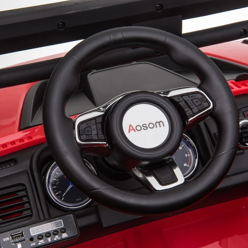 Aosom 12V Ride On Car 2- Seat SUV Truck w/ Remote Control & 3 Speeds & LED Light Bar and Audio Input - Red
