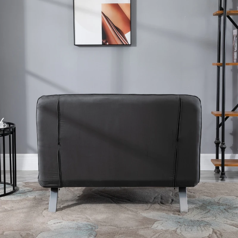 HomCom Twin Size Convertible Sleeper Bed Lounger Chair Faux Suede Microfiber Slip Cover - Gray