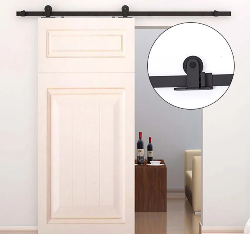 HomCom 6' Modern Interior Sliding Barn Door Hardware Kit - Black Carbon Steel