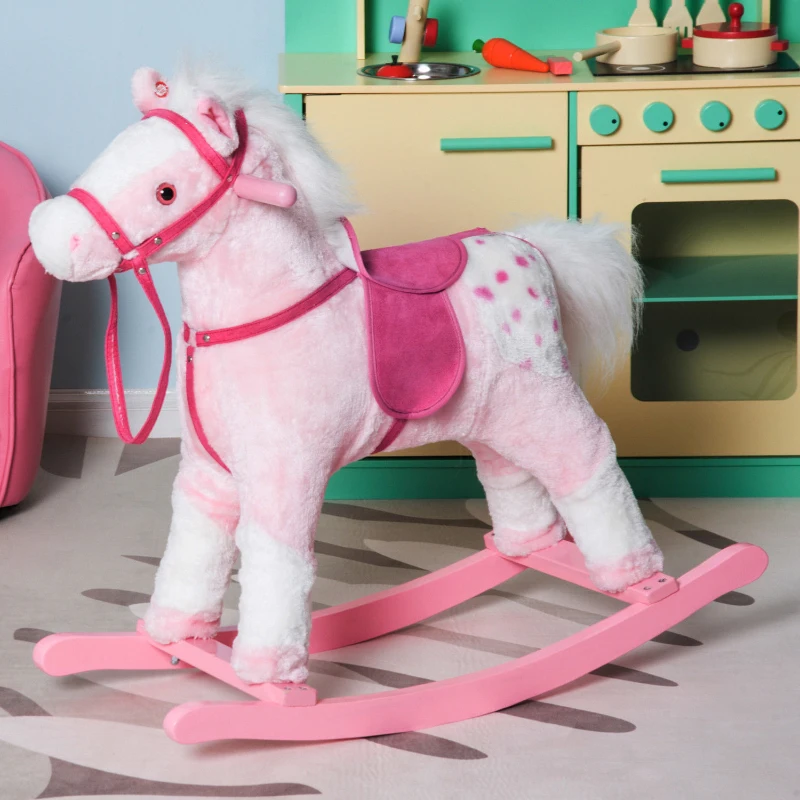 Qaba Plush Rocking Horse Soft Battery Operated Kids Toy Bouncing Rocker Ride-On Pony Walker - Pink