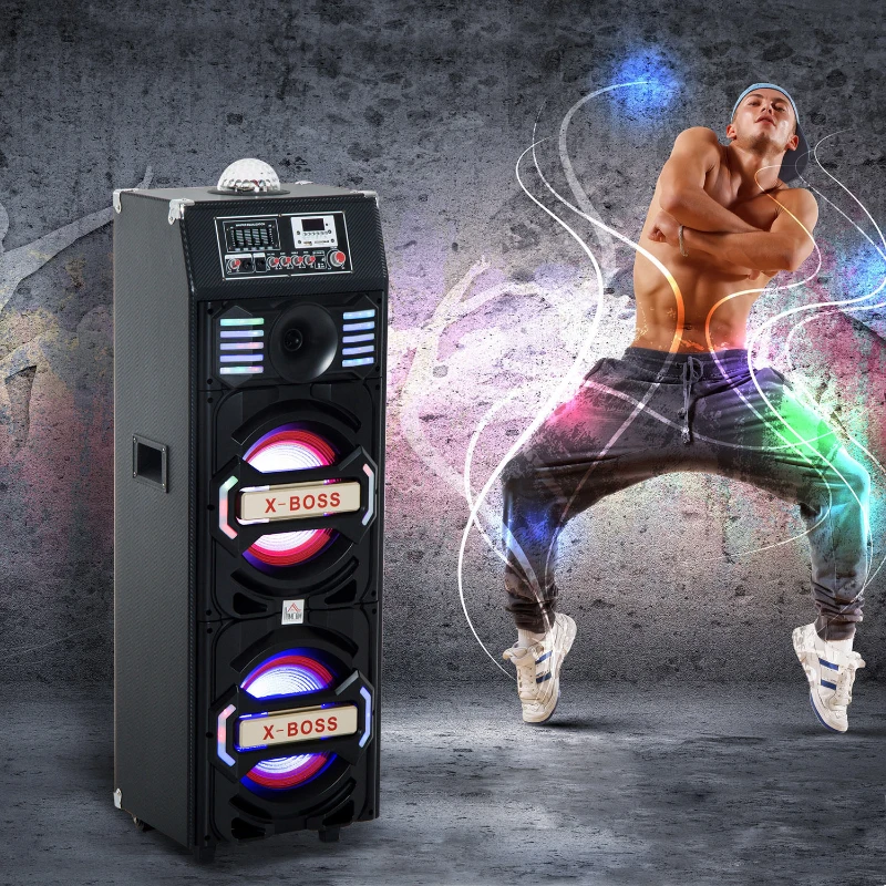 HomCom 100 Watt Portable Bluetooth Double Subwoofer Speaker System with LED Party Lights