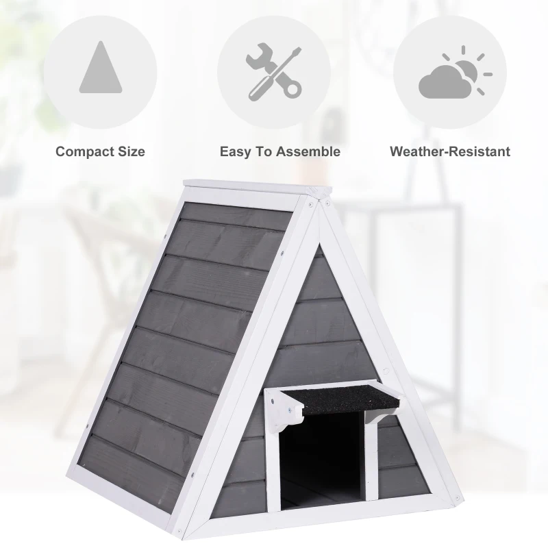 PawHut 21" Solid Wood Cat Condo - Natural Water Proof Outdoor Pet Shelter Small House - Grey