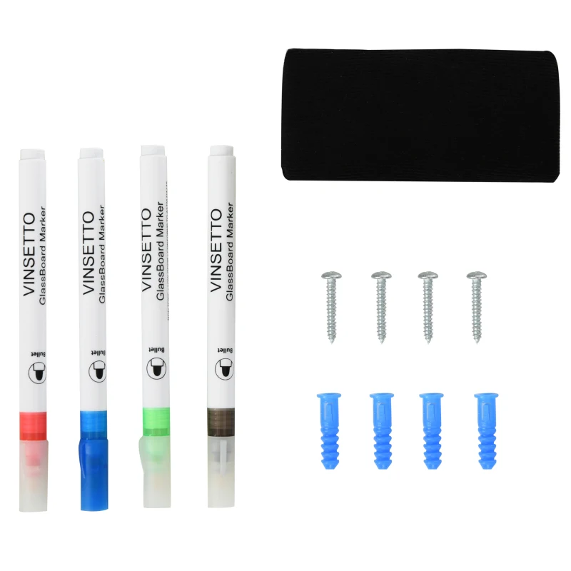 Vinsetto 35.5" x 23.5" Glass Magnetic Dry Erase Whiteboard, Frameless Board on Wall, with Dry Eraser, 4 Markers and Pen Holder - White