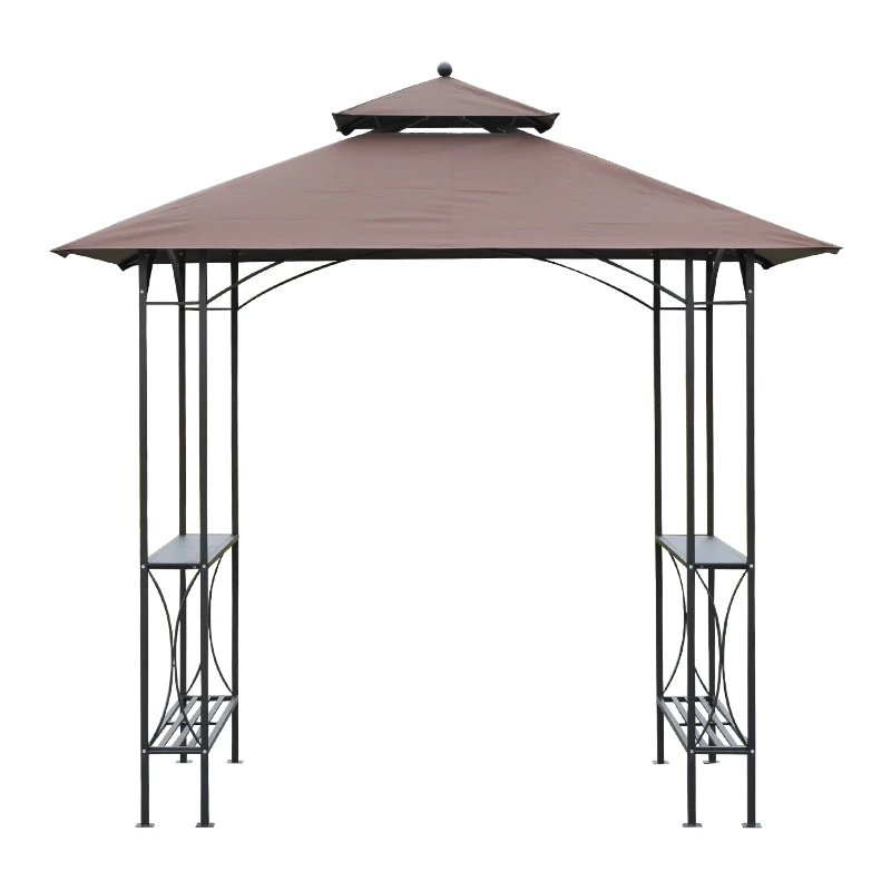 Outsunny 8' Outdoor Patio Double-Tier BBQ Grill Canopy Tent with Two Table Surfaces