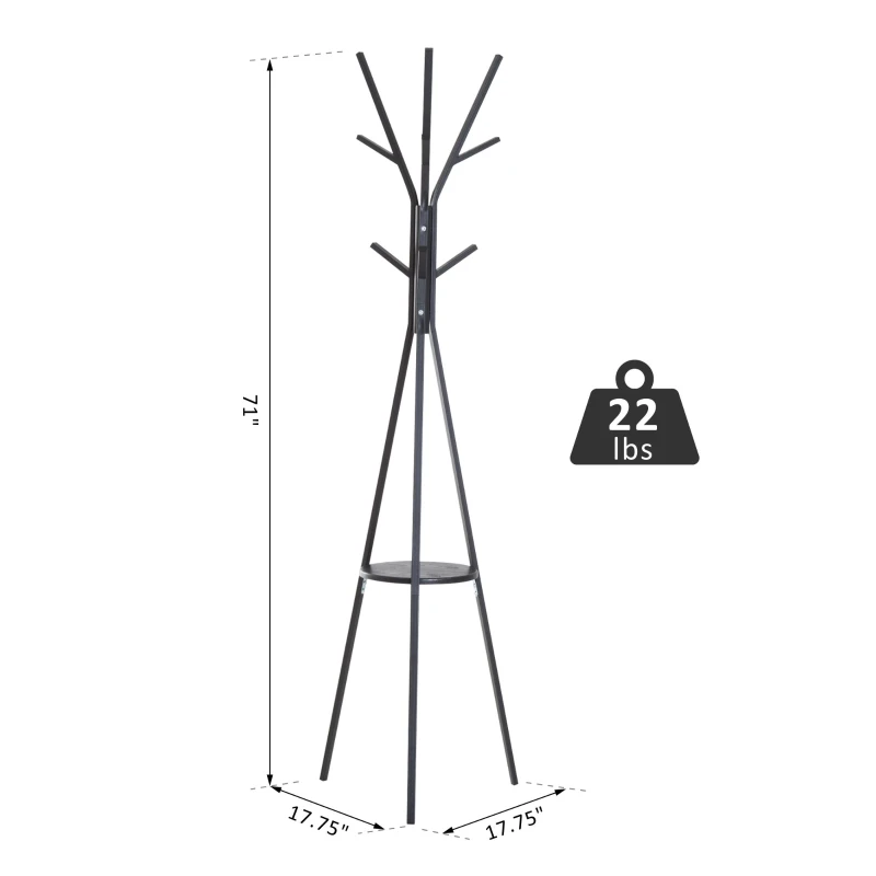 HOMCOM 71" Metal Freestanding Modern Tree Branch Coat Rack - Black