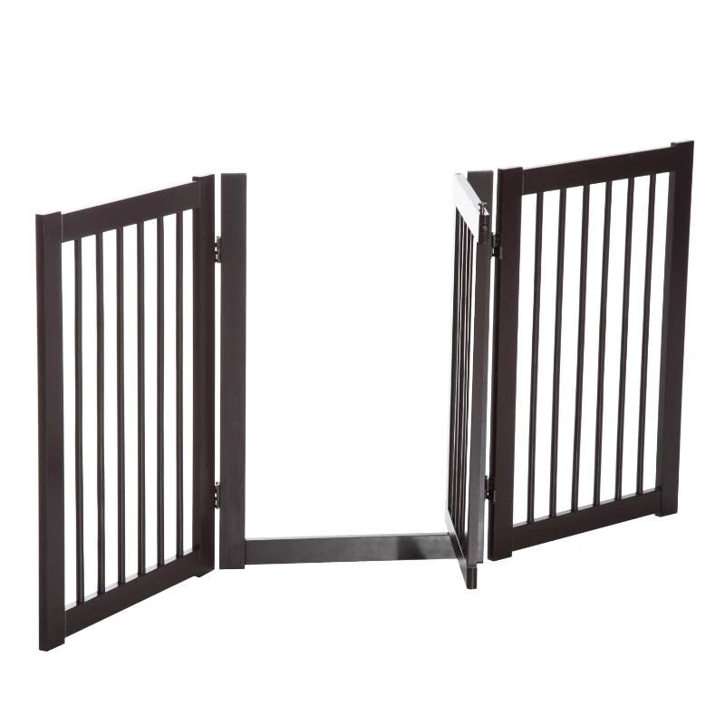 PawHut 31" x 61" 3 Panel Freestanding Wooden Expandable Pet Gate with Door