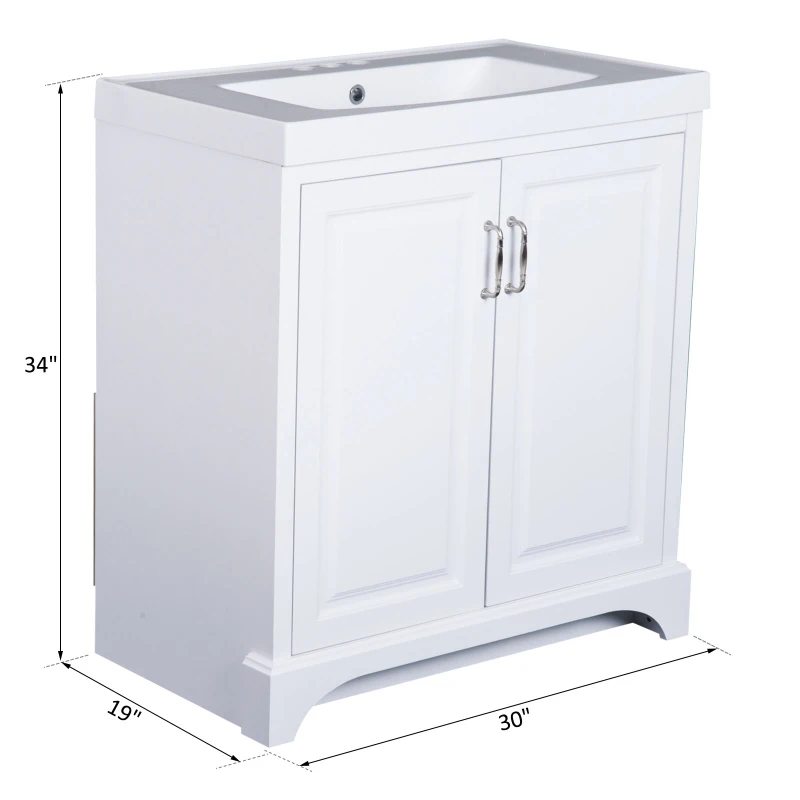 Kleankin 34” Modern Resin Single Resin Sink Bathroom Vanity Set - White