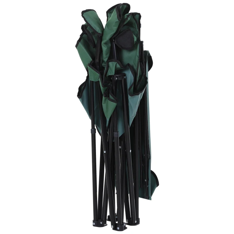 Outsunny Oxford Sports Folding Metal Camping Chair with an Overhead Shade Canopy & an Included Side Cup Holder - Green