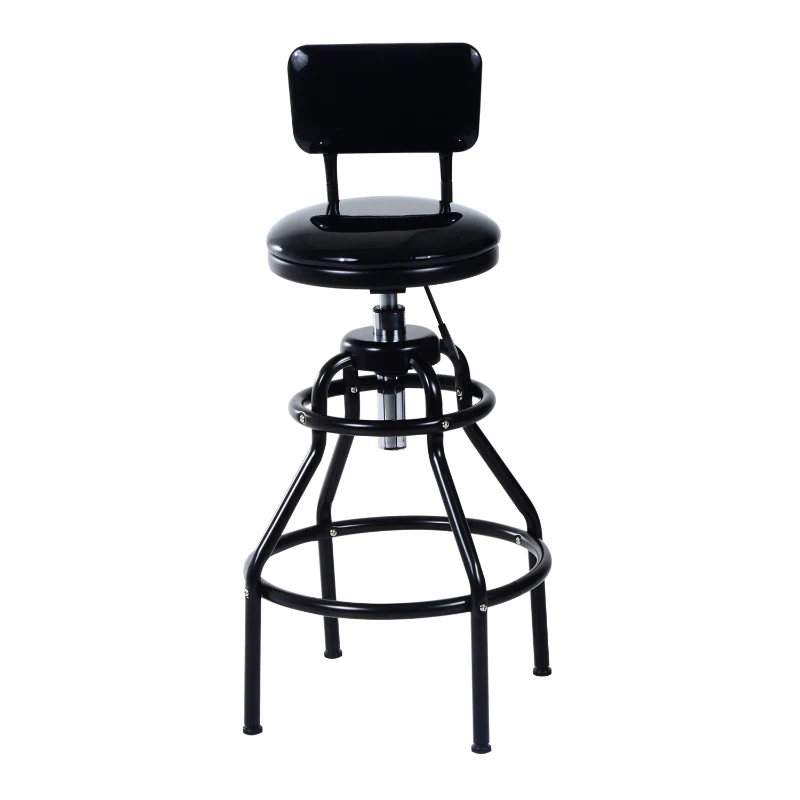 HomCom Adjustable Height Swivel Shop Stool w/ Backrest - Black