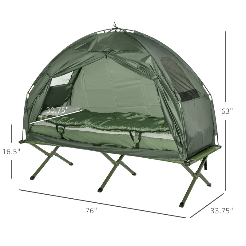 Outsunny Portable Camping Bed Collapsible Cot Tent with Air Mattress, Sleeping Bag and Pillow