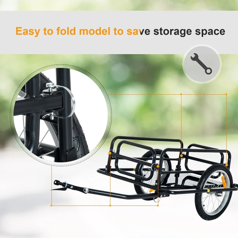 Aosom Camping Cart Outdoor Wanderer Folding Bicycle Storage Cart Cargo and Luggage Trailer with Hitch - Black