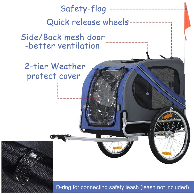 Aosom Outdoor Folding Pet Dog Bicycle Trailer and Stroller Jogger Cart - Blue and Grey