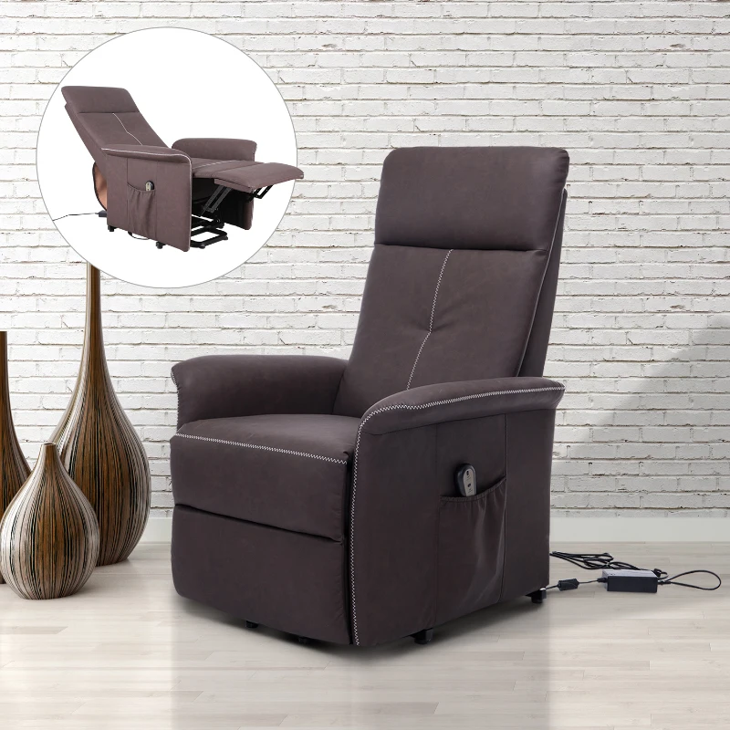 HomCom Faux Leather Three Position Lift Chair Recliner With Remote - Brown