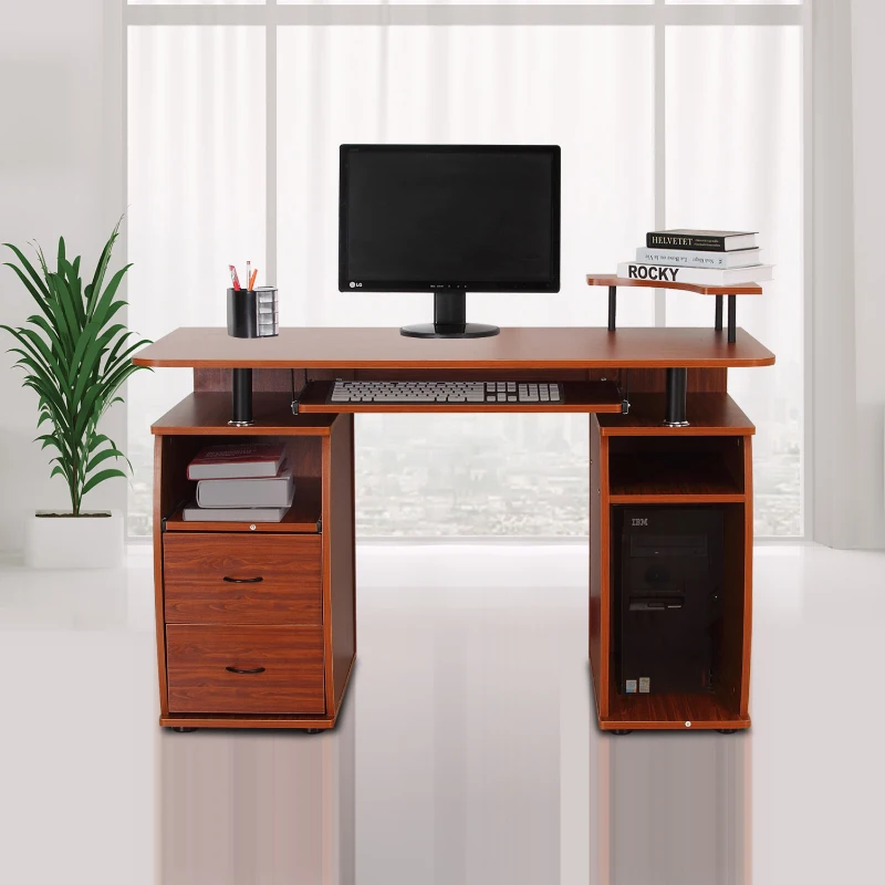 HomCom Computer PC Desk Table Work Station w/Printer Shelf Home Office Furniture - Brown