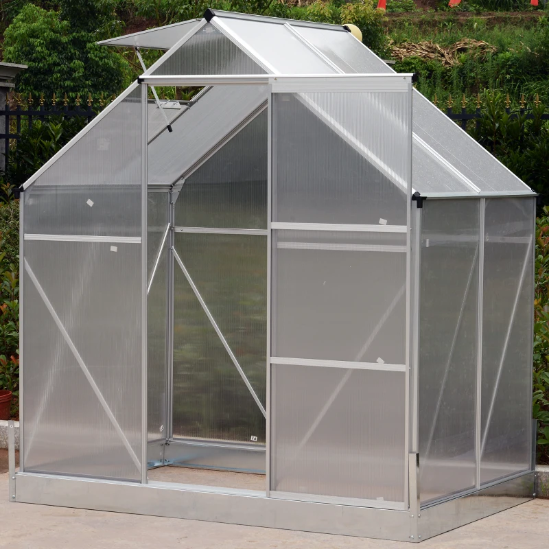 Outsunny Aluminum 4.25' L x 6.25'W x 7.2'H Polycarbonate Portable Walk-In Garden Greenhouse