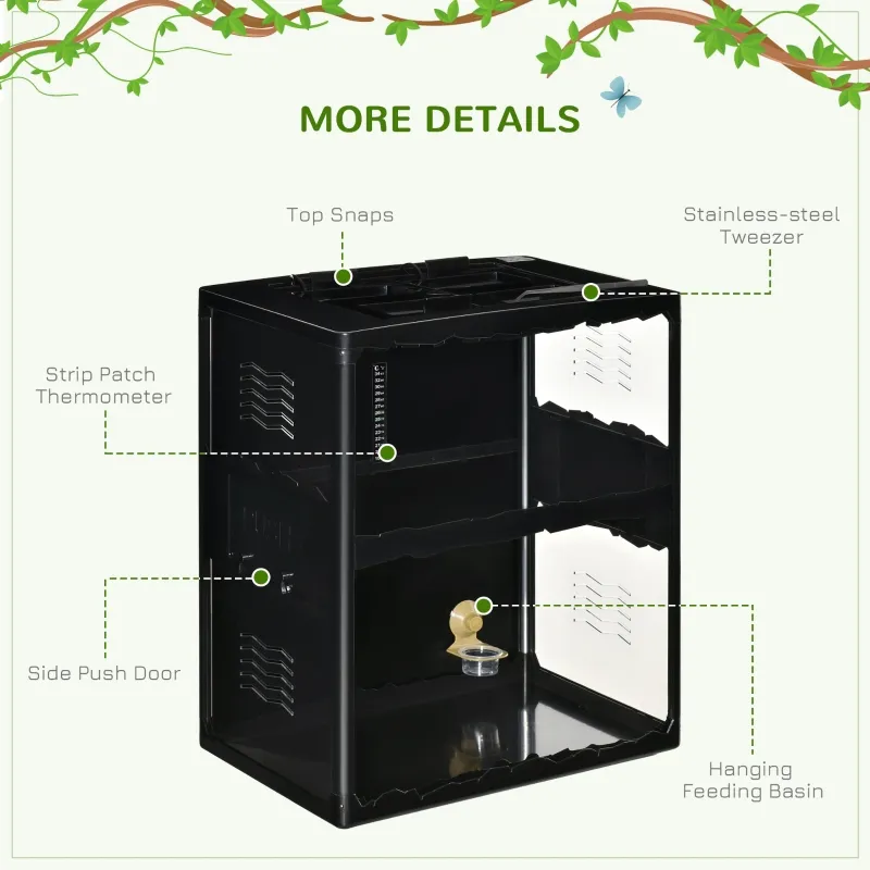 PawHut Reptile Glass Terrarium Tank, Breeding Box with Screen Ventilation, Lamp Holders, Hanging Basin for Lizards, Chameleon, Tortoise, 23.5" x 16" x 28"