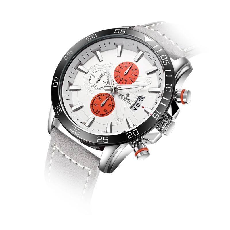 Senors Orange Dial Men's Chronograph Watch Grey Genuine Leather Strap Quartz Watch Auto Date Sports Mens Watches Internet Celebrity
