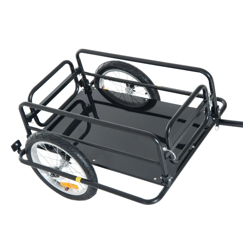 Aosom Bicycle Wagon Garden Wanderer Folding Bicycle Storage Cart Cargo and Luggage Trailer with Hitch - Black