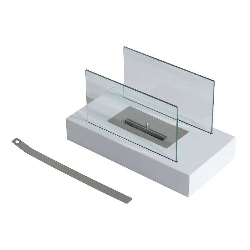 HomCom 14" Modern Free Standing Bio Ethanol Indoor Tabletop Fireplace – White