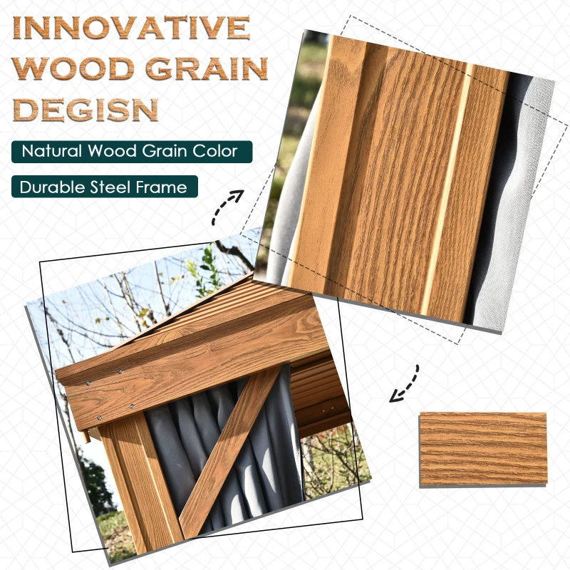 Outsunny 10' x 10' Wood Backyard Hardtop Canopy Gazebo with Screened Curtains, Sling Netting and Strong Frame