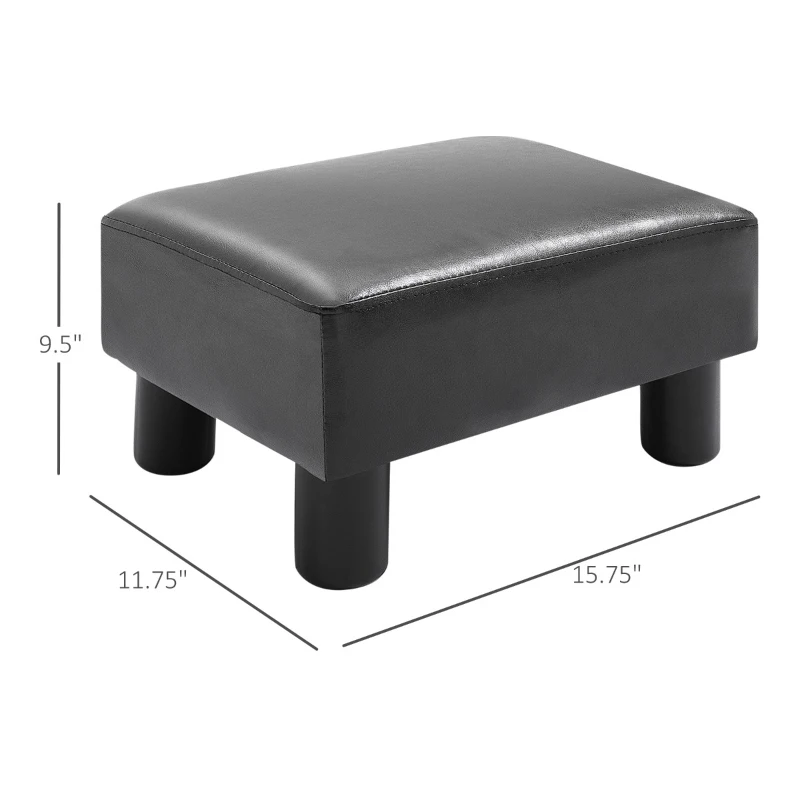 HomCom Portable Faux Leather Cushioned Footrest Stool Ottoman Table Lounge Seat Stepper - Black