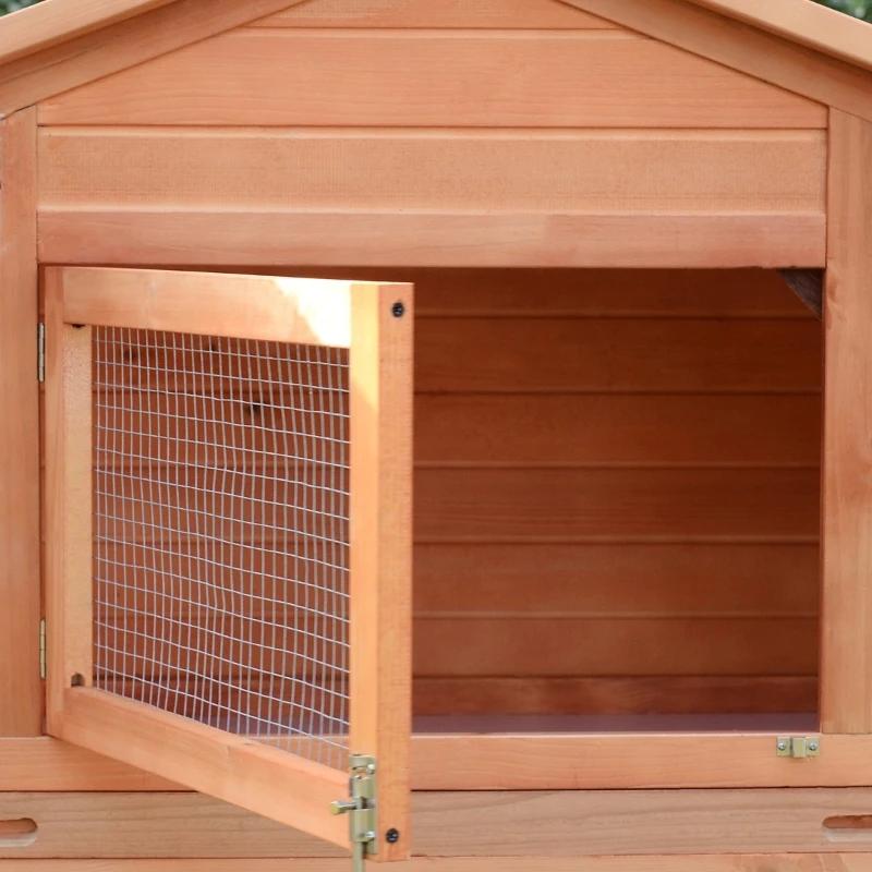 PawHut 2-Story Wooden Rabbit Hutch, Large Pet House with Ramps & Lockable Doors