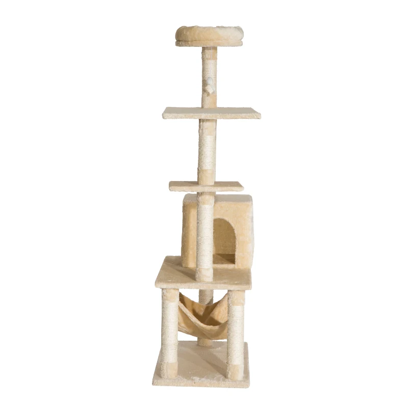 Pawhut 60” Multi-Scratcher Scratching Post Cat Tree – Beige