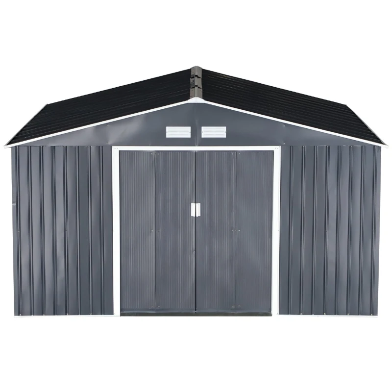 Outsunny 11.15"W x 12.5"D Metal Outdoor Utility Storage Tool Shed Kit Backyard Garden  - Grey