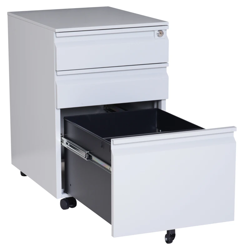 HomCom 24" Steel 3 Drawer Locking File Cabinet on Wheels - Grey