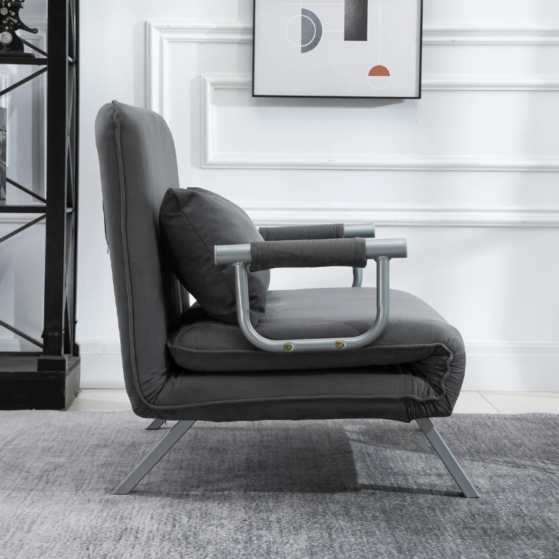 HomCom Twin Size Convertible Sleeper Bed Lounger Chair Faux Suede Microfiber Slip Cover - Gray