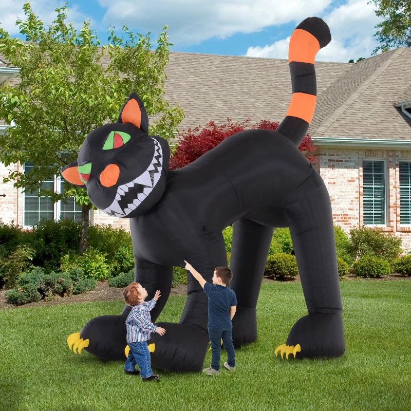 HOMCOM 10’ Lighted Inflatable Outdoor Halloween Yard Decoration - Animated Black Cat