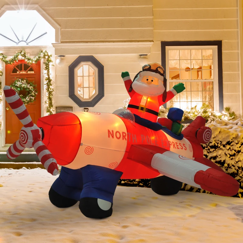 HomCom 8' Outdoor Animated Christmas Inflatable Pilot Santa in Propeller Plane