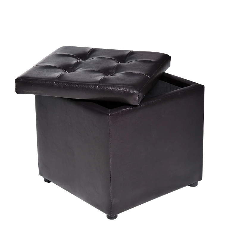 HomCom 16" Cube Faux Leather Tufted Ottoman Storage Footrest Seat - Black