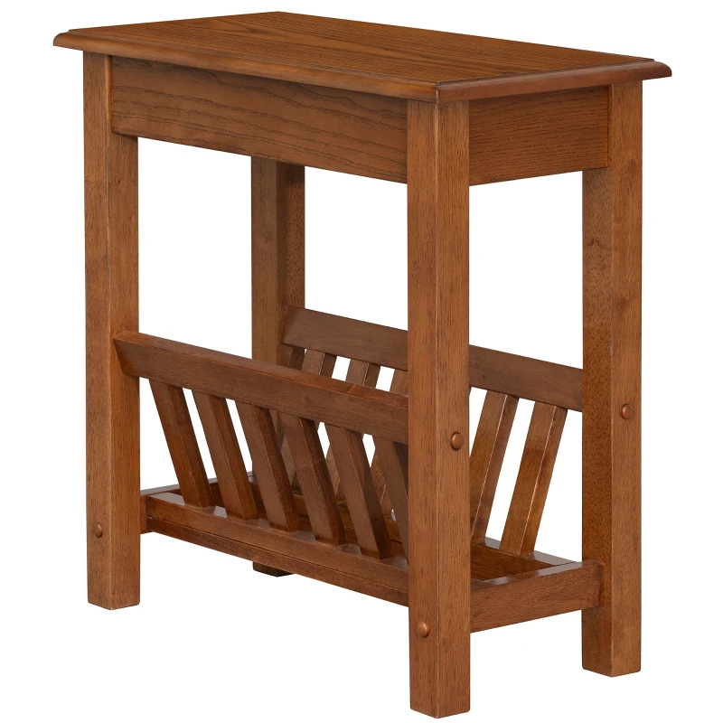 HomCom Modern 2-Tier Acacia Wood End Table Side Desk with Cup Holder and  Lower Shelf - Dark Oak