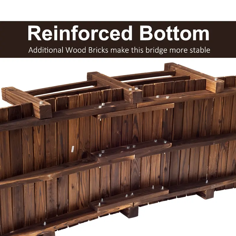 Outsunny 5" Wooden Rustic Arched Garden Bridge Yard Decoration with Railings - Stained Wood
