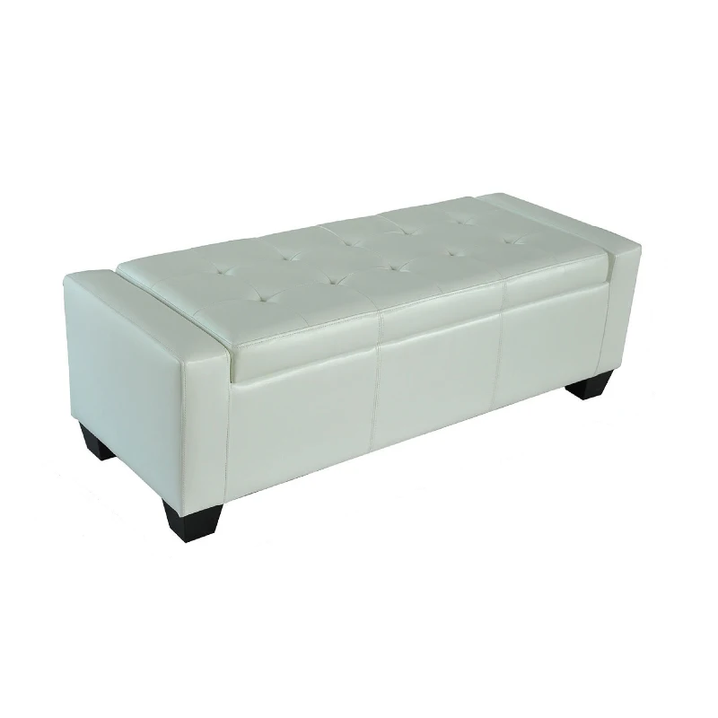 HomCom 51" Large Bedroom Closet Entryway Unique Ottoman Storage Bench PU Leather Plush - White