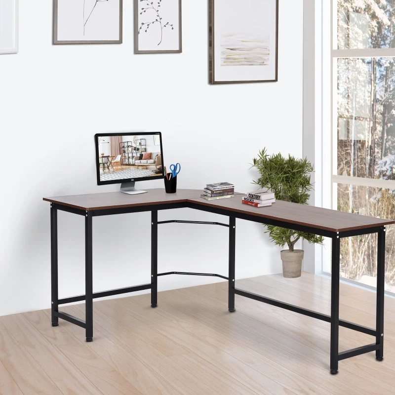 Vinsetto Wood Metal Modern L-Shape Corner Computer Desk - Walnut