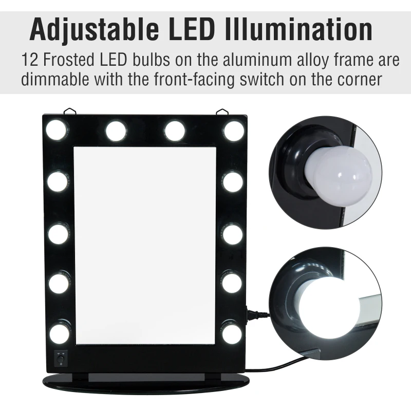 HomCom LED Lighted Make-Up Vanity Mirror - Black