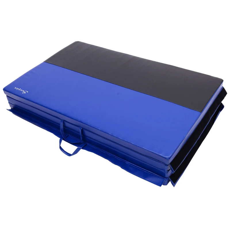 Soozier 6' x 4' x 2" PU Leather Folding Gymnastics / Martial Arts Mat - Blue / Black
