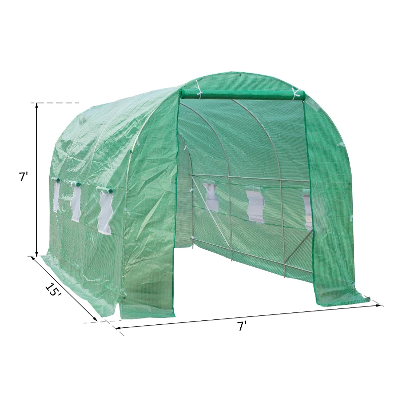 Outsunny 15' x 7' x 7' Outdoor Portable Walk-In Greenhouse with Windows