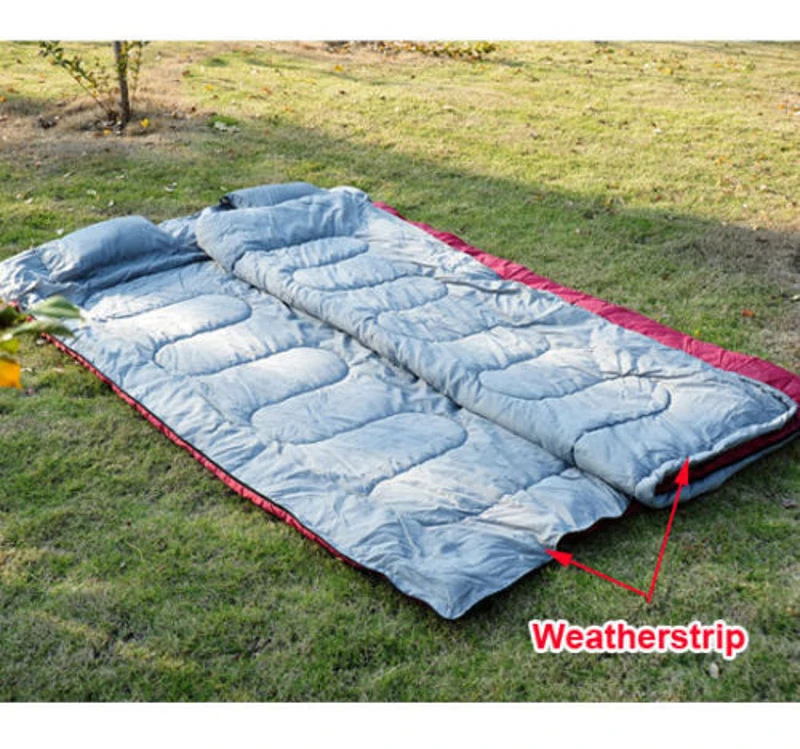 Outsunny 86" x 59" Camping Two-Person Double Wide Sleeping Bag With Pillows - Red / Gray