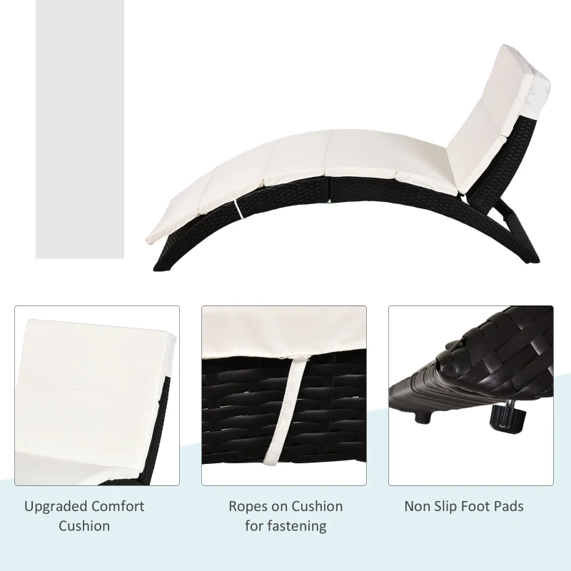 Outsunny Outdoor Folding Rattan Wicker Lounge Chair, Curved Patio Deck Pool Couch, Comfortable Sun Lounger