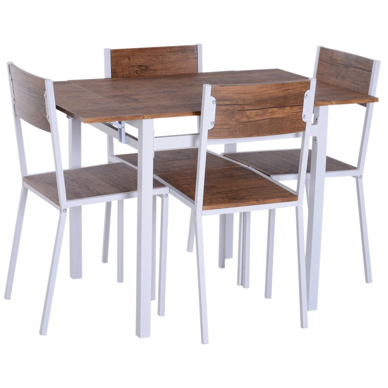HomCom 5 Piece Drop Leaf Counter Height Dining Table and Chairs Set - Walnut / White