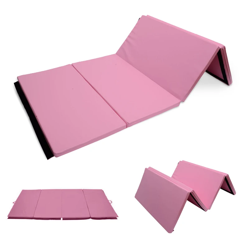 Soozier 8' x 4' x 2" PU Leather Folding Gymnastics Tumbling / Martial Arts Mat - Pink