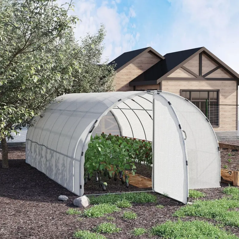 Outsunny 19' x 10' x 6' Large Walk-in Tunnel Greenhouse Garden Plant House, White