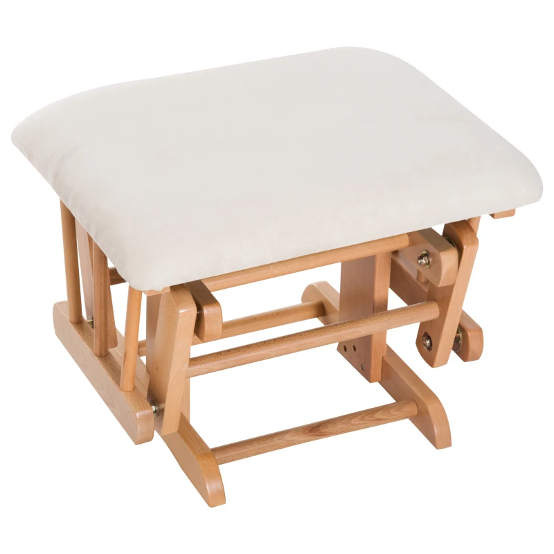 HomCom 2 Piece Ultra-Plush Reclining Rocking Chair with Gliding Ottoman Set - White / Natural Wood