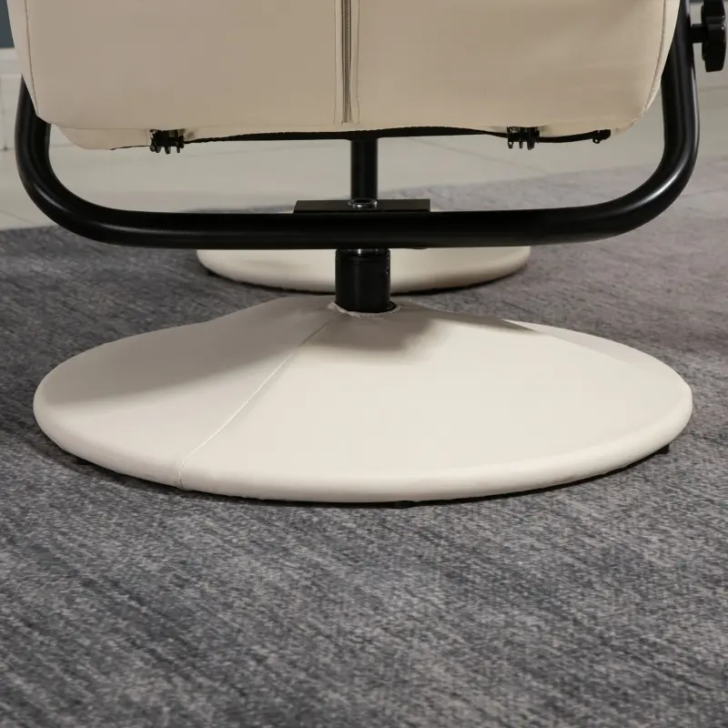 HOMCOM PU Leather High Back Recliner Armchair w/ Padded Ottoman, Cream White