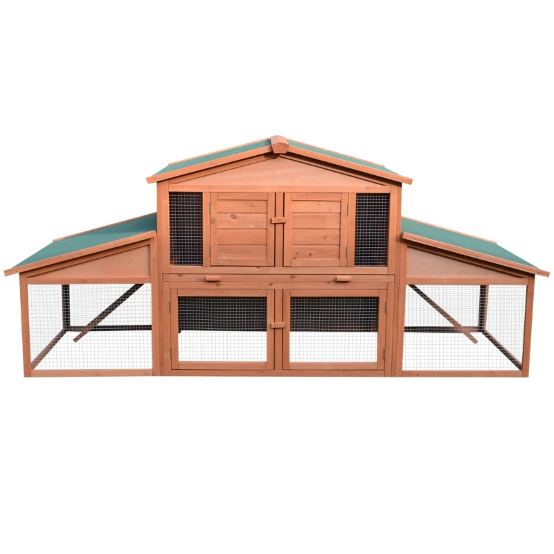 PawHut Rabbit Hutch Wooden House Small Animal Cage Deluxe Backyard Run Ramp